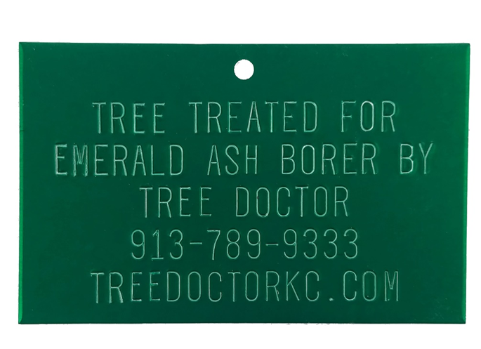 custom treated for emerald ash borer tree tag