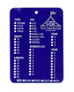 purple tent tag